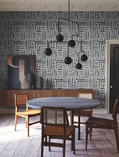 Painterly Labyrinth Navy Wallpaper