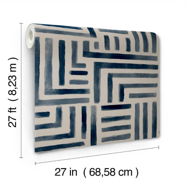 Painterly Labyrinth Navy Wallpaper