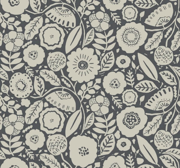 Camille Blossom Charcoal Wallpaper