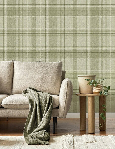 Harris Green Plaid Chevron Wallpaper