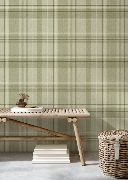 Harris Green Plaid Chevron Wallpaper