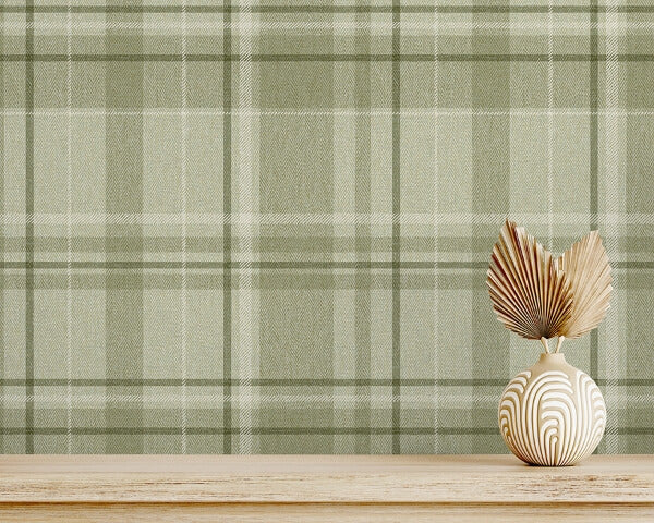 Harris Green Plaid Chevron Wallpaper