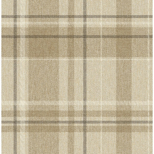 Harris Light Brown Plaid Chevron Wallpaper