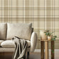 Harris Light Brown Plaid Chevron Wallpaper
