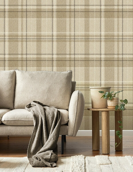 Harris Light Brown Plaid Chevron Wallpaper