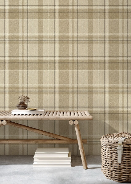 Harris Light Brown Plaid Chevron Wallpaper