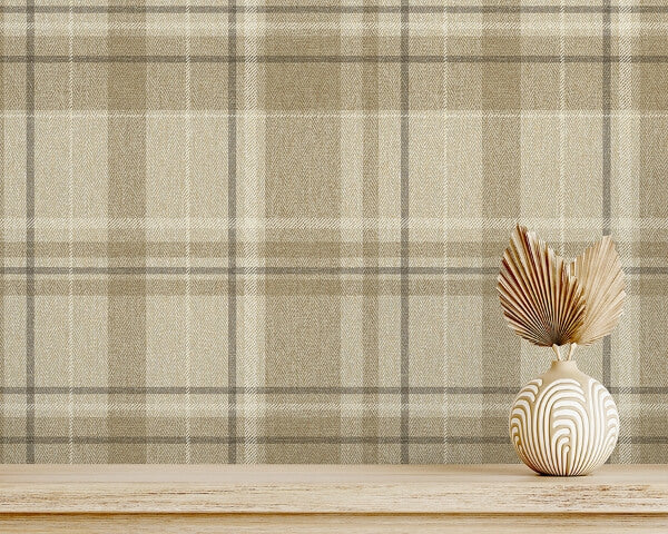 Harris Light Brown Plaid Chevron Wallpaper