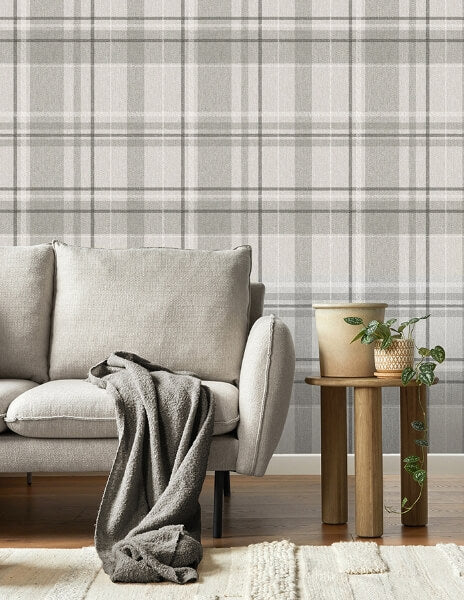 Harris Grey Plaid Chevron Wallpaper
