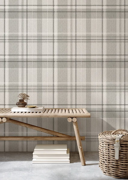 Harris Grey Plaid Chevron Wallpaper