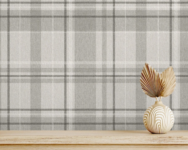 Harris Grey Plaid Chevron Wallpaper