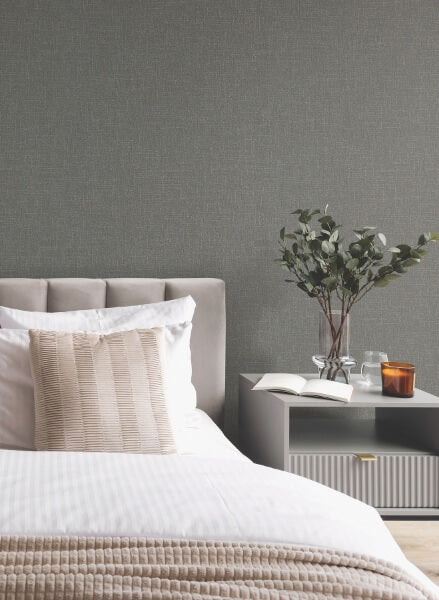Highland Tweed Charcoal Faux Fabric Wallpaper