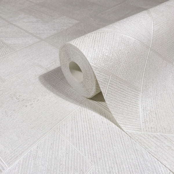 Marquetry White Tile Wallpaper