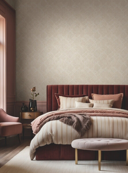 Marquetry Beige Tile Wallpaper
