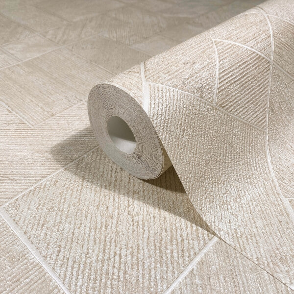 Marquetry Beige Tile Wallpaper