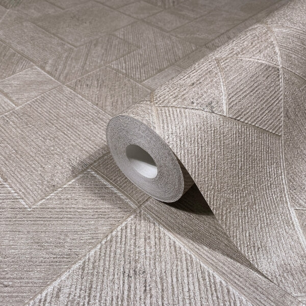 Marquetry Grey Tile Wallpaper