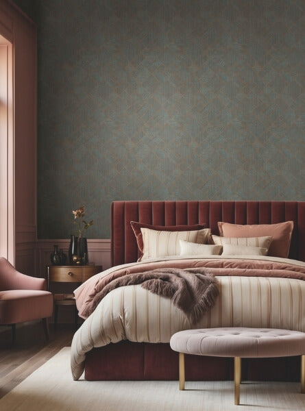 Marquetry Teal Tile Wallpaper
