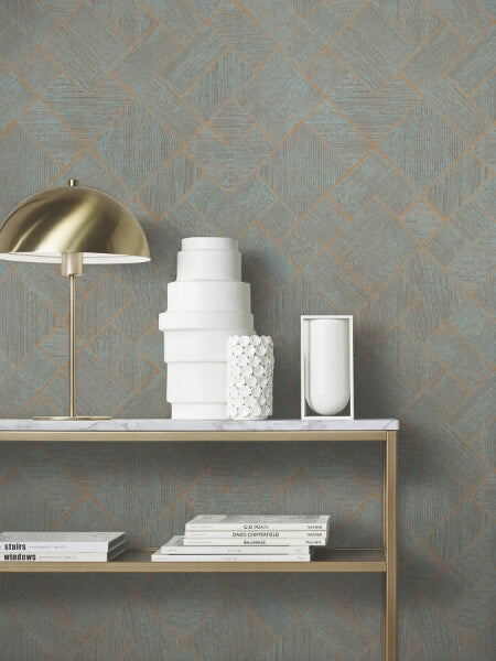 Marquetry Teal Tile Wallpaper