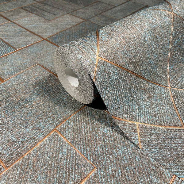 Marquetry Teal Tile Wallpaper