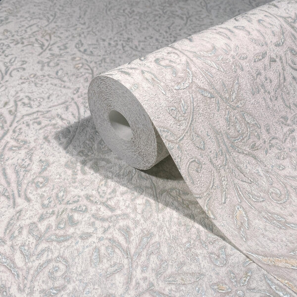 Sculpted Floral Aqua Relief Wallpaper