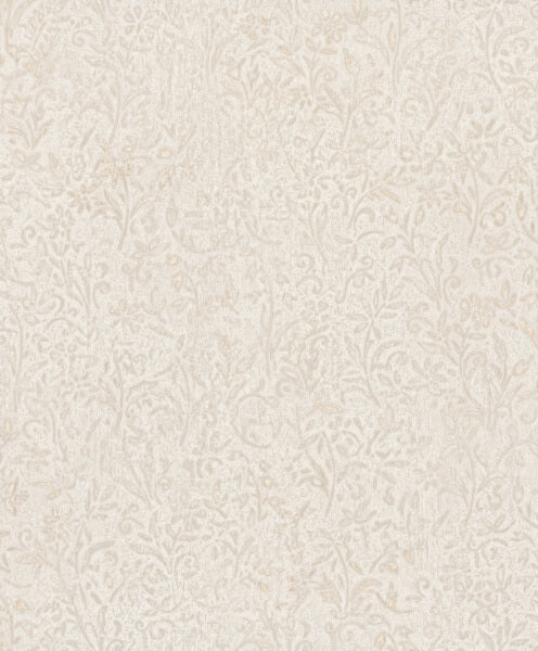 Sculpted Floral Beige Relief Wallpaper