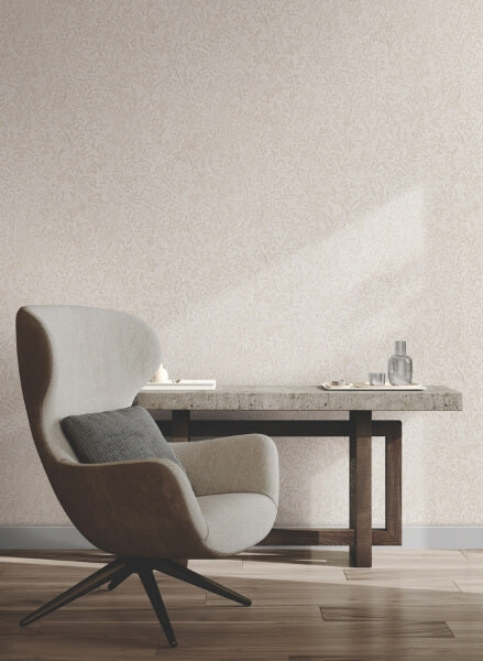 Sculpted Floral Beige Relief Wallpaper