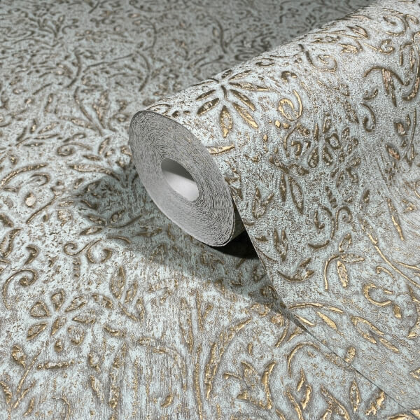 Sculpted Floral Gold Relief Wallpaper