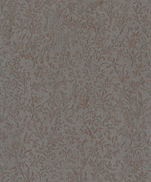 Sculpted Floral Copper Relief Wallpaper