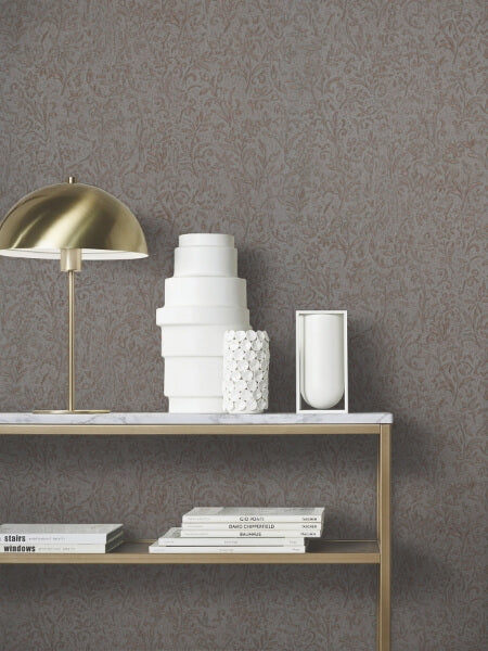 Sculpted Floral Copper Relief Wallpaper