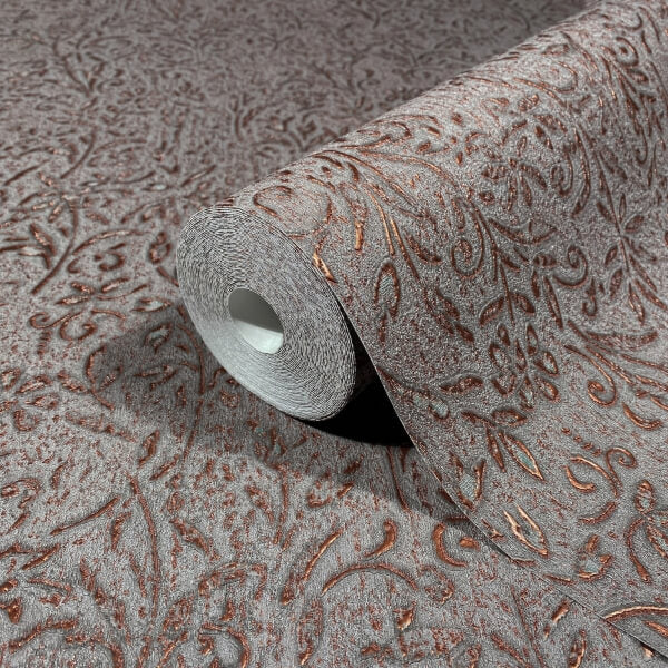 Sculpted Floral Copper Relief Wallpaper