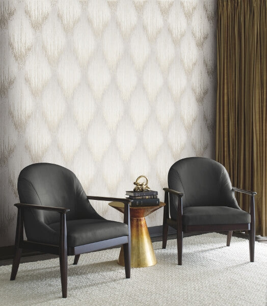 Starfall Dove Metallic Ikat Wallpaper