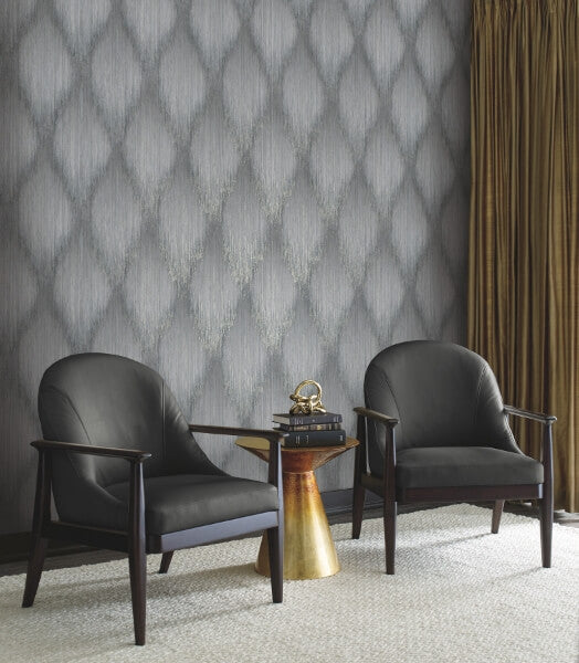 Starfall Pewter Metallic Ikat Wallpaper
