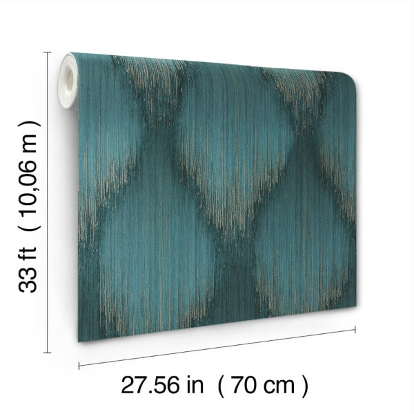 Starfall Teal Metallic Ikat Wallpaper
