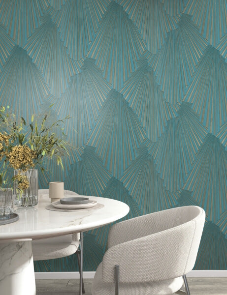 Lumiere Teal Deco Geo Wallpaper