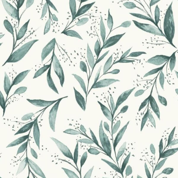 Weekends Olive Branch Teal Wallpaper