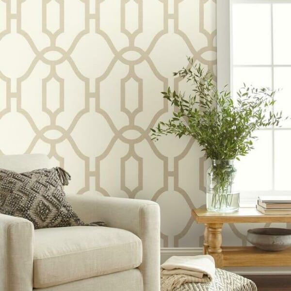 Woven Trellis Beige Wallpaper
