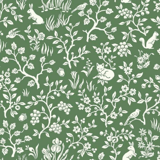 Fox & Hare Forest Green Wallpaper