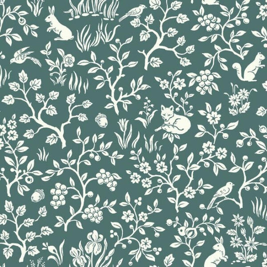 Weekends Fox & Hare Teal Wallpaper