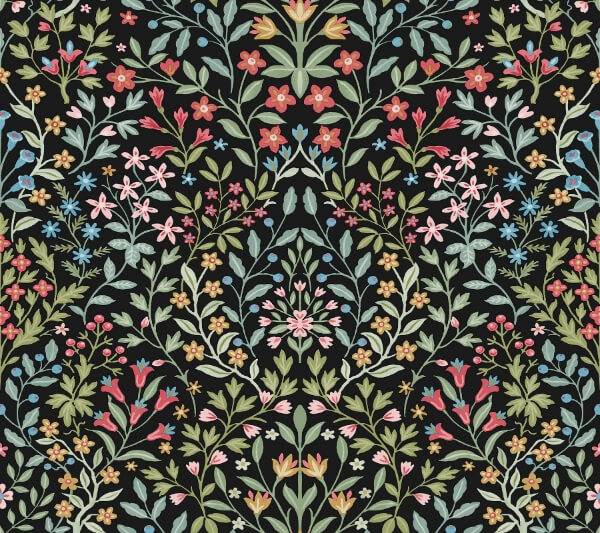 Garden Black & Multicolor Terrace Wallpaper