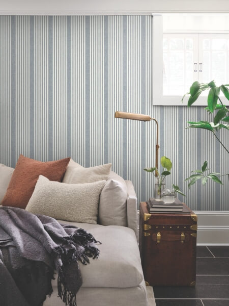 French Navy Linen Stripe Wallpaper