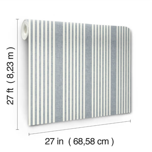 French Navy Linen Stripe Wallpaper