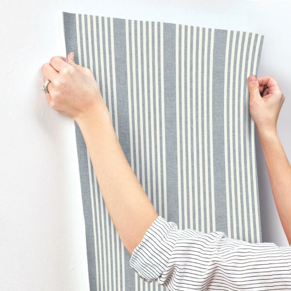 French Navy Linen Stripe Wallpaper