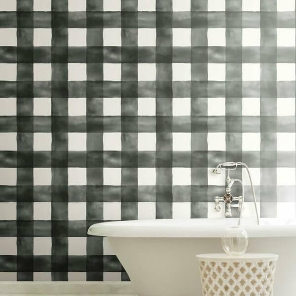 Watercolor Check Black & White Wallpaper