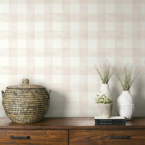 Watercolor Check Pink & White Wallpaper