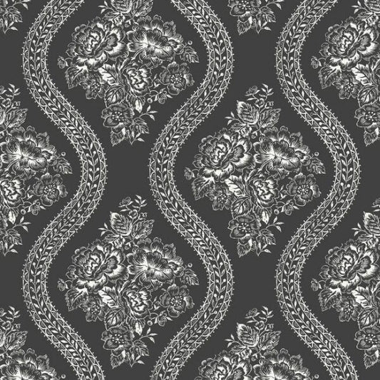 Coverlet Floral White & Black Wallpaper