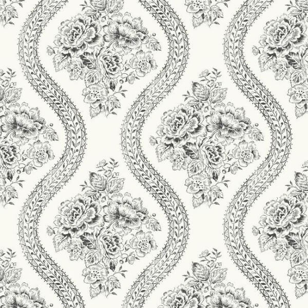Coverlet Floral Black & Off White Wallpaper
