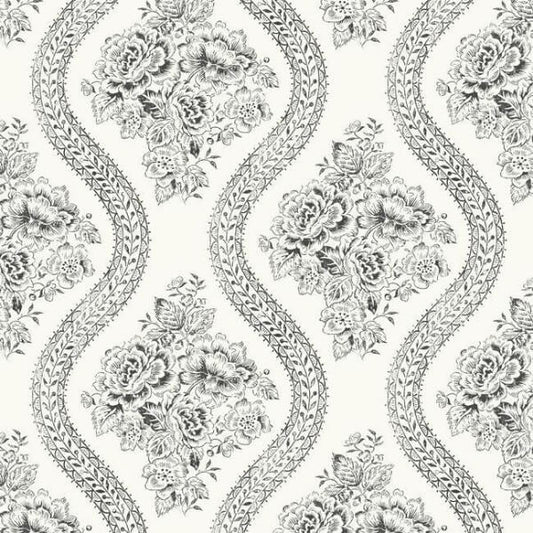 Coverlet Floral Black & Off White Wallpaper