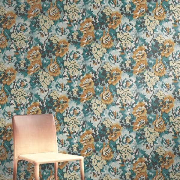 Flower Pot Teal & Orange Wallpaper