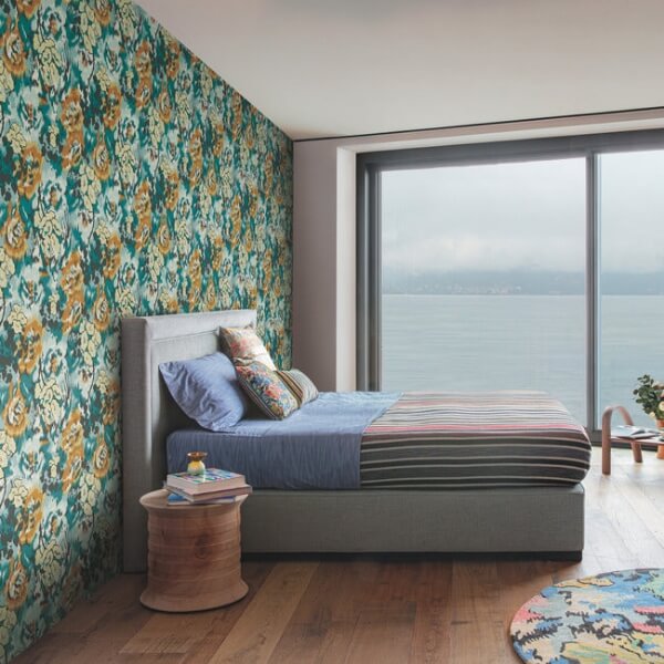 Flower Pot Teal & Orange Wallpaper
