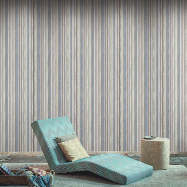 Striped Sunset Glitter Blue & Grey Wallpaper