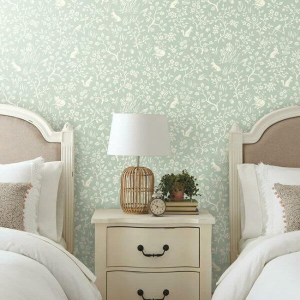 Fox & Hare Green Wallpaper